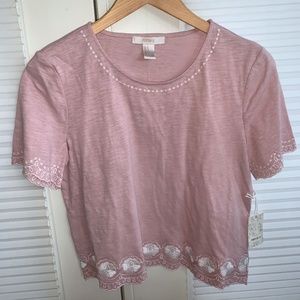 Baby Pink Tee with Embroidered Detailing